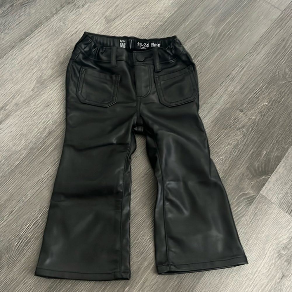 Kids black leather flare pants. In great condition